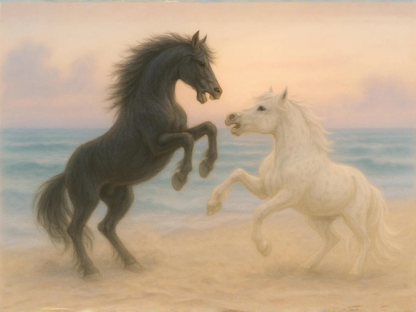Wild horses on beach