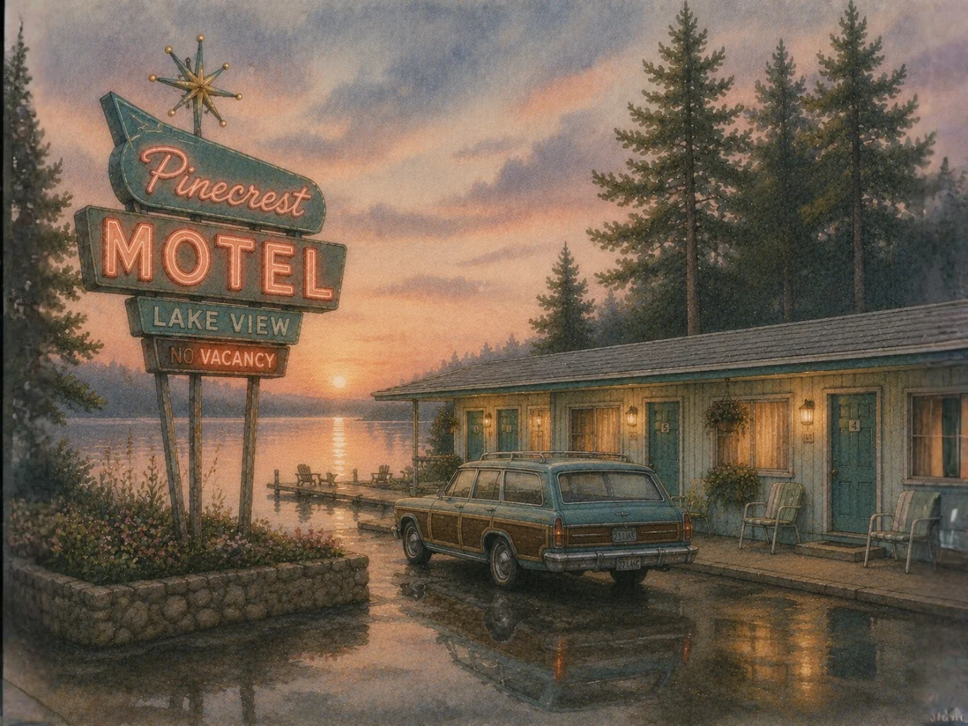 Vintage Motel Lake Art